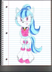 Size: 2550x3510 | Tagged: safe, artist:bluespeedsfan92, 2015, barely sonic related, earth pony, hands behind back, lined paper, looking at viewer, mobianified, mouth open, my little pony, pony, smile, solo, sonata dusk, standing, traditional media