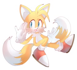 Size: 1127x1025 | Tagged: safe, artist:mary7ka55778, miles "tails" prower, 2024, cute, looking at viewer, mouth open, simple background, smile, solo, tailabetes, white background