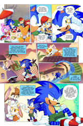 Size: 3000x4578 | Tagged: safe, artist:drawloverlala, amy rose, cream the rabbit, knuckles the echidna, miles "tails" prower, sally acorn, sonic the hedgehog, vanilla the rabbit, chipmunk, echidna, fox, hedgehog, hybrid, rabbit, comic:sonic world travel, green hill zone, angel island, blanket, blue power pattern, cyan power pattern, flashback, kitsune, picnic, pink power pattern, red power pattern, ring, sandwich, yellow power pattern