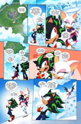 Size: 3000x4578 | Tagged: safe, artist:drawloverlala, amy rose, knuckles the echidna, miles "tails" prower, robotnik, rouge the bat, sally acorn, shadow the hedgehog, sonic the hedgehog, bat, chipmunk, echidna, fox, hedgehog, human, hybrid, comic:sonic world travel, metropolis zone, angel island, cross popping vein, earring, eggmobile, green power pattern, kitsune, master emerald