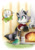 Size: 900x1301 | Tagged: safe, artist:finikart, flicky, oc, oc:stripes the raccoon, 2020, clock, coffee, fireplace, gloves off, male, solo, striped tail, sweater, turquoise eyes