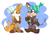 Size: 1257x872 | Tagged: safe, artist:aruartpaca, miles "tails" prower, sails, oc, oc:miles the cat, cat, fox, 2023, abstract background, duo, looking at each other, male, outline, smile, sparkles, standing