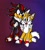 Size: 1408x1560 | Tagged: safe, artist:featheredmasked, miles "tails" prower, shadow the hedgehog, 2022, abstract background, blushing, cute, double v sign, duo, eyelashes, fangs, looking at them, looking at viewer, mouth open, one fang, smile, standing, star (sky), v sign