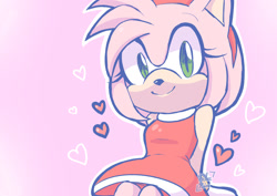 Size: 2048x1448 | Tagged: safe, artist:faburin, artist:faburinrin, amy rose, 2024, heart, looking at viewer, outline, pink background, signature, simple background, smile, solo