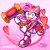 Size: 2048x2048 | Tagged: safe, artist:nekochea_san, amy rose, 2025, abstract background, amybetes, cute, female, gradient background, heart, heart eyes, holding something, piko piko hammer, signature, smile, solo, sparkles, standing on one leg, star (symbol)