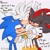Size: 2048x2048 | Tagged: safe, artist:shoopise, shadow the hedgehog, silver the hedgehog, sonic the hedgehog, blushing, dialogue, english text, gay, grey background, heart, hugging, mouth open, one fang, polyamory, shadow x silver x sonic, shipping, simple background, sparkles, standing, trio, wagging tail