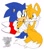 Size: 986x1111 | Tagged: safe, artist:pachirizuu, miles "tails" prower, sonic the hedgehog, 2025, age difference, alternate version, carrying them, duo, flat colors, gay, proship, redraw, reference inset, shipping, simple background, sonic x tails, white background