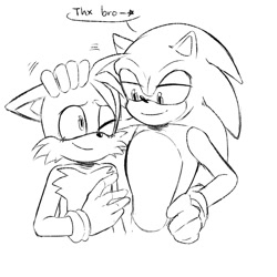 Size: 1280x1280 | Tagged: safe, artist:humming_ko, miles "tails" prower, sonic the hedgehog, dialogue, duo, gay, grey background, line art, shipping, simple background, sonic x tails