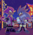 Size: 812x873 | Tagged: safe, artist:ok0wwy7, espio the chameleon, silver the hedgehog, hedgehog, 2024, abstract background, chameleon, duo, frown, looking at each other, male, nighttime, outdoors, sonic rivals 2, standing, star (sky)