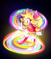 Size: 2048x2389 | Tagged: safe, artist:buckettkun, amy rose, 2021, abstract background, looking at something, solo, star (sky), super amy, super form