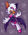 Size: 800x1010 | Tagged: dead source, safe, artist:virune, rouge the bat, bat, 2021, cleavage, crystal, eyelashes, female, flying, gem, holding something, lidded eyes, looking at something, mid-air, mouth open, one fang, open mouth, open smile, purple background, signature, simple background, smile, solo, solo female, sparkles
