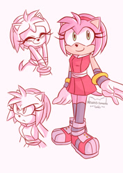 Size: 1280x1807 | Tagged: safe, artist:aresworld-suniverse, amy rose, 2018, blushing, cute, eyes closed, frown, looking at viewer, looking offscreen, monochrome, mouth open, open mouth, signature, simple background, smile, solo, sonic boom (tv), standing, white background