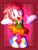 Size: 1280x1667 | Tagged: safe, artist:luckylovely, amy rose, 2017, abstract background, amy's halterneck dress, amy's schoolgirl outfit, classic amy, classic sonic (universe), clothes, looking offscreen, mouth open, open mouth, open smile, signature, skirt, smile, solo, standing