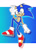 Size: 1280x1766 | Tagged: safe, artist:11sheepish11, sonic the hedgehog, 2018, abstract background, clenched teeth, ear fluff, flat colors, gradient background, looking at viewer, mid-air, outline, signature, smile, smiling at viewer, solo, v sign, white outline
