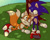 Size: 1280x1015 | Tagged: safe, artist:11sheepish11, miles "tails" prower, sonic the hedgehog, 2018, abstract background, age difference, cute, daytime, duo, ear fluff, gay, grass, hand on another's head, looking at each other, lying down, lying on side, outdoors, shadow (lighting), shipping, signature, sitting, smile, sonabetes, sonic x tails, tailabetes, treads, tree, under a tree