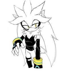 Size: 736x736 | Tagged: artist needed, safe, silver the hedgehog, hedgehog, fingerless gloves, long gloves, male, single thighhigh, tank top, yellow eyes