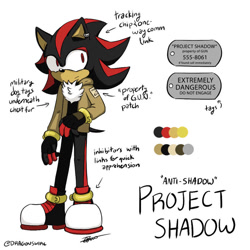 Size: 894x894 | Tagged: safe, artist:dragonswirl, oc, oc:anti-shadow, hedgehog, black fur, fingerless gloves, jacket, male, red eyes, red fur, shoes