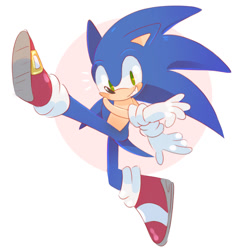 Size: 1280x1293 | Tagged: safe, artist:scuttletown, sonic the hedgehog, 2018, clenched teeth, cute, leg up, looking at viewer, male, mid-air, posing, redraw, smile, solo, sonabetes, super smash brothers