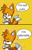 Size: 539x840 | Tagged: safe, artist:fieratheproud, miles "tails" prower, 2017, abstract background, arms folded, classic tails, dialogue, english text, eyes closed, looking offscreen, mouth open, open mouth, solo, speech bubble, standing, talking