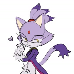 Size: 1619x1619 | Tagged: safe, artist:anamuave, blaze the cat, 2025, flat colors, heart, lidded eyes, looking at viewer, simple background, smile, solo, standing, white background