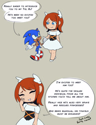 Size: 2550x3300 | Tagged: safe, artist:sthsora, princess elise, sonic the hedgehog, dialogue, looking at each other, top surgery scars, trans male