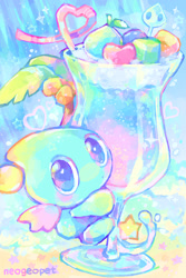 Size: 1200x1800 | Tagged: safe, artist:neogeopet, chao, chao fruit, food, fruit, glass, neutral chao, parfait, solo, star (symbol)