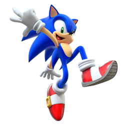 Size: 4000x4000 | Tagged: safe, artist:tbsf-yt, sonic the hedgehog, sonic heroes, 2024, 3d, backwards v sign, blender (medium), looking at viewer, mid-air, mouth open, open mouth, open smile, redraw, solo, transparent background, v sign