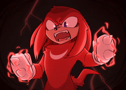 Size: 2048x1462 | Tagged: safe, artist:gibbousprime, knuckles the echidna, sonic the hedgehog 2 (2022), 2021, clenched fists, electricity, fangs, gradient background, looking at viewer, solo, standing