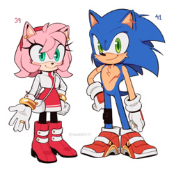 Size: 850x829 | Tagged: safe, artist:kiioki11, amy rose, sonic the hedgehog