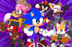 Size: 2161x1423 | Tagged: safe, artist:eddysmash2407, amy rose, knuckles the echidna, miles "tails" prower, nine, rebel rouge, rouge the bat, shadow the hedgehog, sonic the hedgehog, thorn rose, sonic prime, knuckles the dread