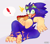 Size: 4018x3498 | Tagged: safe, artist:dirtyteethkoi, artist:dirtyteeths, sonic the hedgehog, 2020, barefoot, blushing, chili dog, claws, exclamation mark, food, gloves off, headcanon, holding something, looking at viewer, pawpads, paws, purple background, sauce, scar, self-harm, self-harm scar, signature, simple background, sitting, solo, sonic riders, surprised, sweatdrop
