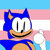 Size: 1000x1000 | Tagged: safe, artist:crackocomiks, sonic the hedgehog, oc, oc:rewrite sonic, 2025, flat colors, looking at viewer, pride, pride flag, pride flag background, smile, solo, thumbs up, trans pride