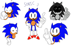 Size: 3286x2089 | Tagged: safe, artist:othello31, sonic the hedgehog, oc, oc:rewrite sonic, oc:sonic.exe, :), black sclera, character name, eyes closed, flat colors, looking at viewer, looking offscreen, pointing, simple background, smile, solo, sparkles, transparent background