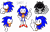 Size: 3286x2089 | Tagged: safe, artist:othello31, sonic the hedgehog, oc, oc:rewrite sonic, oc:sonic.exe, :), black sclera, character name, eyes closed, flat colors, looking at viewer, looking offscreen, pointing, simple background, smile, solo, sparkles, transparent background