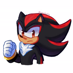 Size: 2048x2048 | Tagged: safe, artist:momokaliq, artist:momoloop, shadow the hedgehog, 2025, clenched fist, frown, looking at viewer, signature, simple background, solo, white background