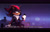 Size: 2386x1544 | Tagged: safe, artist:lonerdemiurgenail, shadow the hedgehog, abstract background, alternate version, dialogue, english text, holding something, sitting, solo