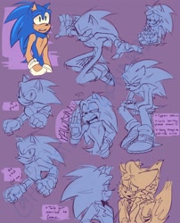 Size: 1656x2048 | Tagged: safe, artist:honestlynotgonnalie, miles "tails" prower, sonic the hedgehog, comic:now what?, 2025, dialogue, duo, english text, monochrome, purple background, sfx, simple background, yawning