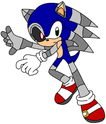 Size: 660x776 | Tagged: safe, artist:mephistathedark, sonic the hedgehog, 2013, black sclera, cyborg, flat colors, looking at viewer, looking offscreen, partially roboticized, simple background, solo, story in description, story included, white background