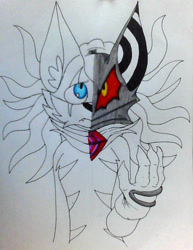 Size: 720x935 | Tagged: safe, artist:xishou the jackal, infinite the jackal, phantom ruby, solo, traditional media, two sides