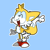 Size: 1024x1024 | Tagged: safe, artist:thegreatrouge, miles "tails" prower, 2020, blue background, cute, eyes closed, happy, mouth open, open smile, outline, simple background, smile, solo, standing, tailabetes, white outline
