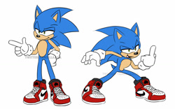Size: 1024x639 | Tagged: safe, artist:tanzillaaaa, sonic the hedgehog, hedgehog, blue fur, gloves, green eyes, male, shoes, solo