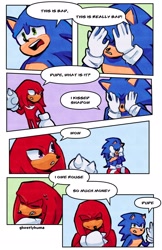 Size: 1331x2048 | Tagged: safe, artist:ghostlykuma, knuckles the echidna, sonic the hedgehog, comic, duo, english text, male