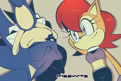 Size: 1587x1065 | Tagged: safe, artist:risziarts, sally acorn, sonic the hedgehog, duo, female, male, sally x sonic, shipping, straight