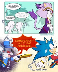 Size: 1662x2048 | Tagged: safe, artist:sunsetbriz, blaze the cat, sonic the hedgehog, comic, english text, female, male, shipping, sonaze, straight