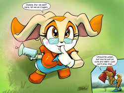 Size: 1920x1440 | Tagged: safe, artist:shieltar, cream the rabbit, sally acorn, giantess