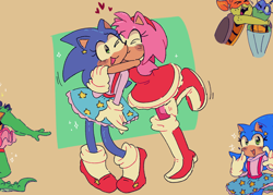 Size: 1280x919 | Tagged: safe, artist:mushtoons, amy rose, sonic the hedgehog, half r63 shipping