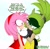 Size: 2048x2009 | Tagged: safe, artist:sunrisevee, amy rose, surge the tenrec, blushing, dialogue, flirting, hand on cheek, lesbian, shipping, simple background, surgamy, white background