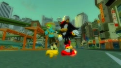Size: 1366x768 | Tagged: safe, artist:undeadponysoldier, shadow the hedgehog, hedgehog, human, 3d, >:), competitive, crossover, duo, garry's mod, gmod, jet set radio, jet shoes, male, racing, rollerblades, rollerskates, rollerskating, skating, yoyo (jet set radio)