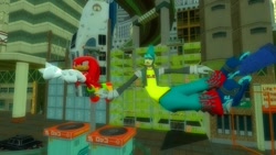 Size: 1366x768 | Tagged: safe, artist:undeadponysoldier, knuckles the echidna, echidna, human, 3d, corn (jet set radio), crossover, flying, garry's mod, gmod, jet set radio, male, stunts