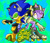 Size: 959x833 | Tagged: safe, artist:xeternalflamebryx, blaze the cat, sonic the hedgehog, cat, hedgehog, abstract background, beat (jet set radio), cosplay, crossover, dreamcast, duo, female, gum (jet set radio), headphones, jet set radio, male, sonic rush, spray can, spray paint, title card